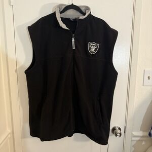 NFL Team Apparel Mens Fleece Vest XLT Raiders Full Zip Black And Grey